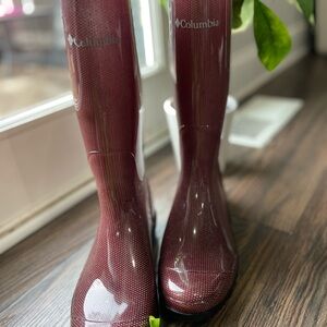 Columbia Rain Boots - Burgundy / Polka Dot - Women's